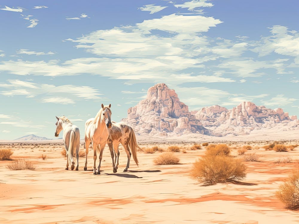 Horses Painting In Namib Desert, Namibia, Landscape 3