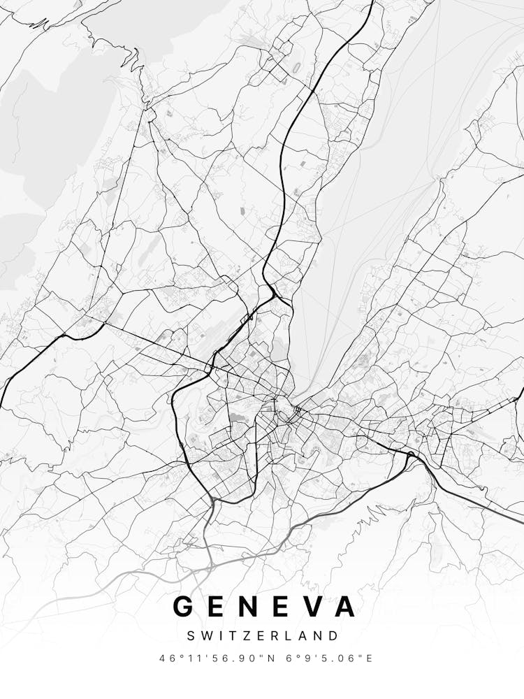 Geneva Switzerland White Map