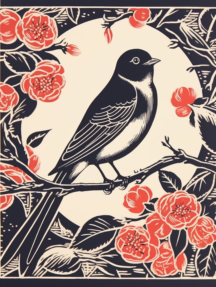 B&W Bird Linocut Barn Swallow 1