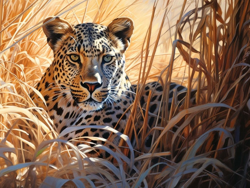 African Leopard In Tall Grass Realism 4