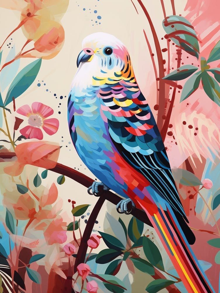 Peinture Collage Oiseau Perruche 2