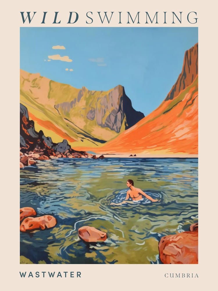 Wild Swimming At Wastwater Cumbria 1 Poster