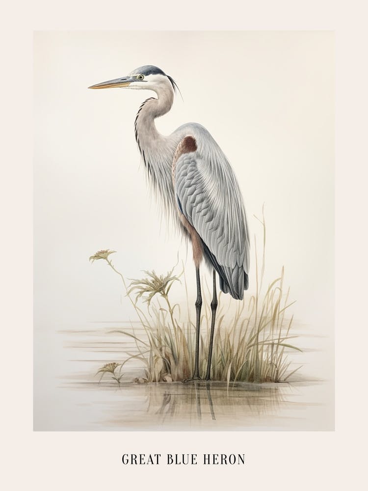 Vintage Bird Drawing Great Blue Heron 3 Poster
