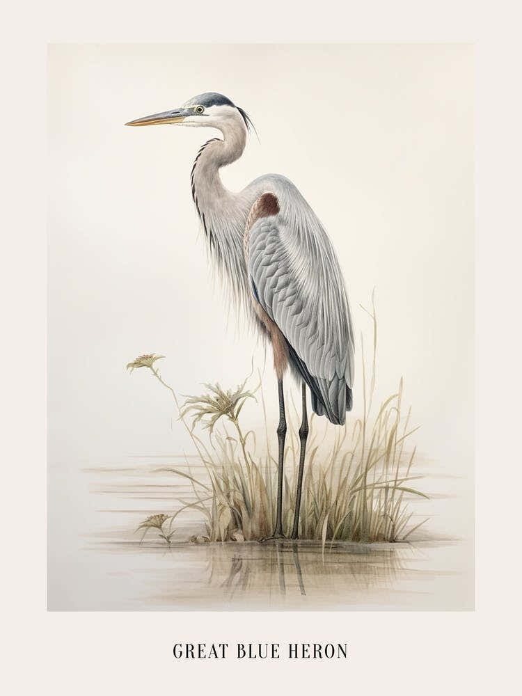 Vintage Bird Drawing Great Blue Heron 3 Poster