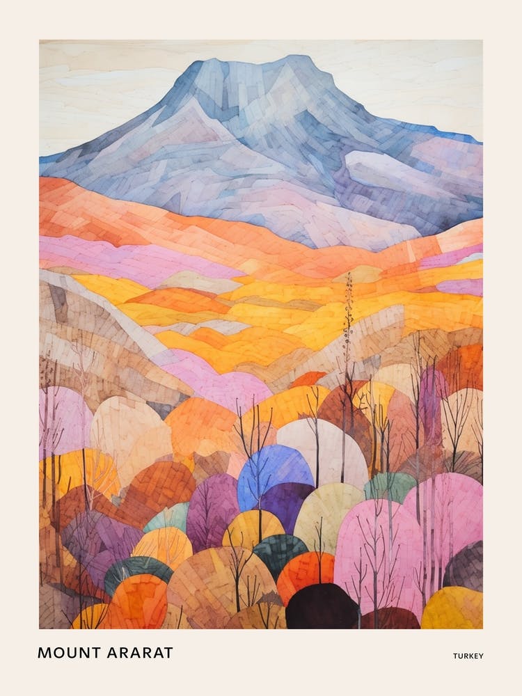 Mount Ararat Turkey 2 Colourful Mountain Illustration Poster
