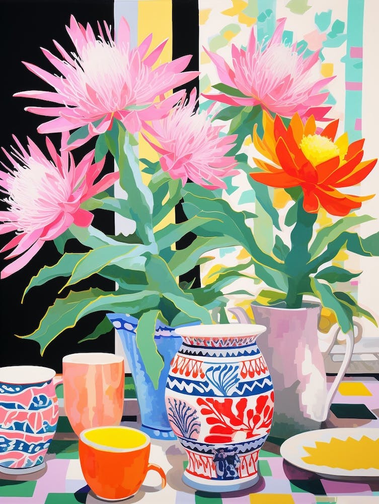 Cactus Painting Maximalist Still Life Easter Cactus 2