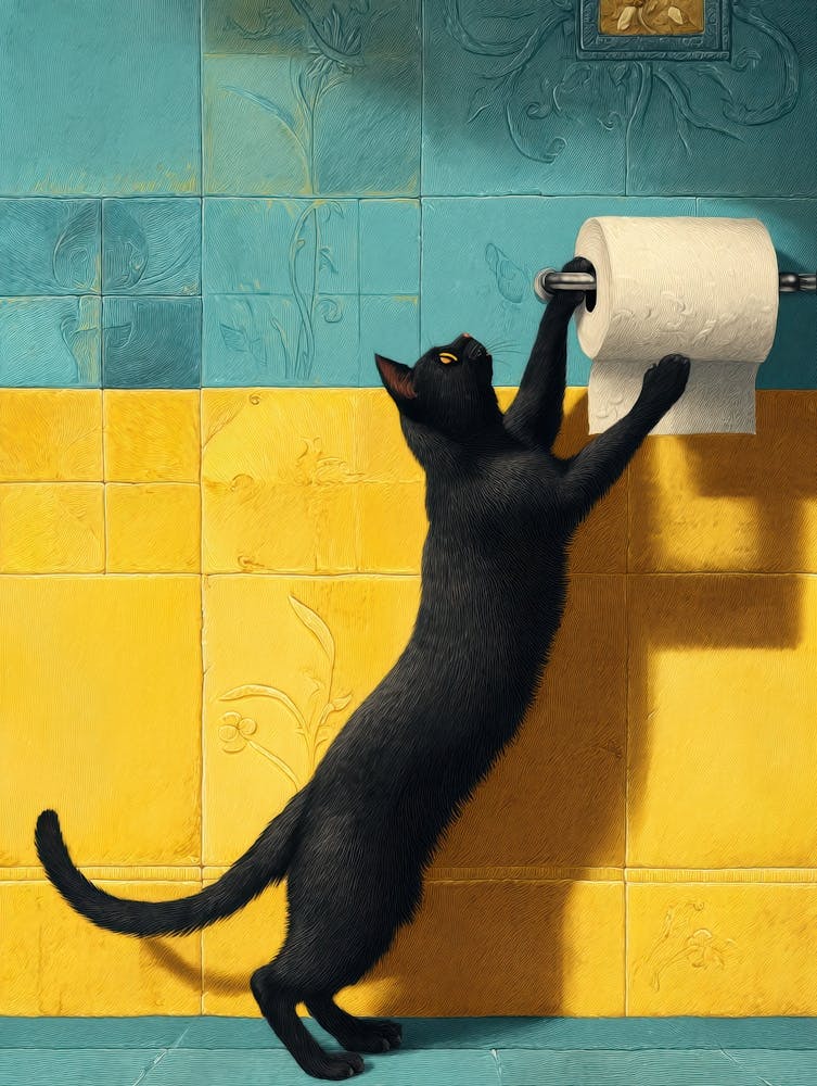 Cat Reaching For Toilet Paper