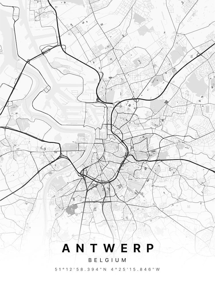 Antwerp Belgium White Map
