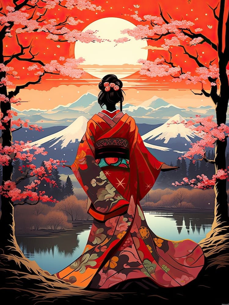 Geisha Ukiyo E Landscape  1