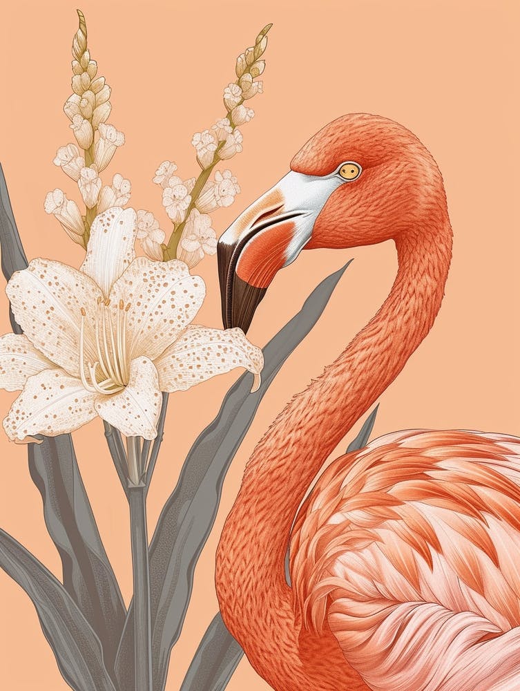 Andean Flamingo And Canna Lily Minimalist Illustration 4