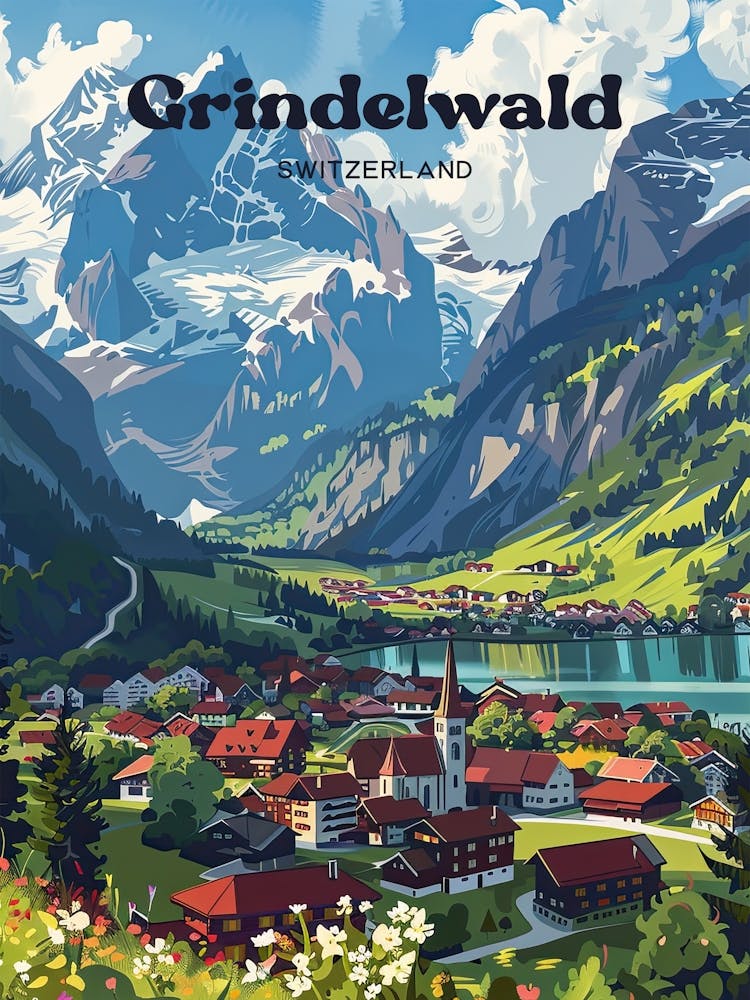 Grindelwald Switzerland Jungfrau Digital Travel Art