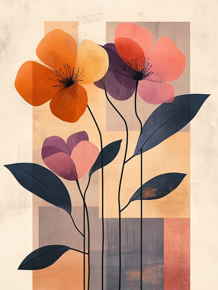 Blumen Auf Einem Quadrat Leinwanddruck