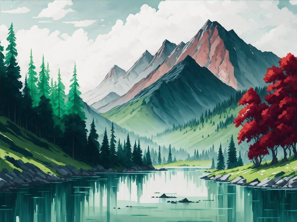 Default Watercolor Green And Red Trees And A River With Mounta 0 8b14da8c 006a 4147 912c 06ba73046dde 1