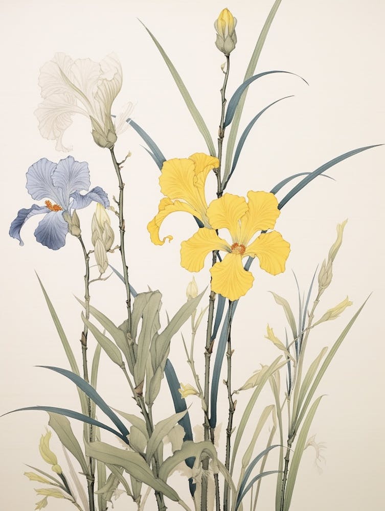 Hanashobu Japanese Water Iris 1 Vintage Japanese Botanical