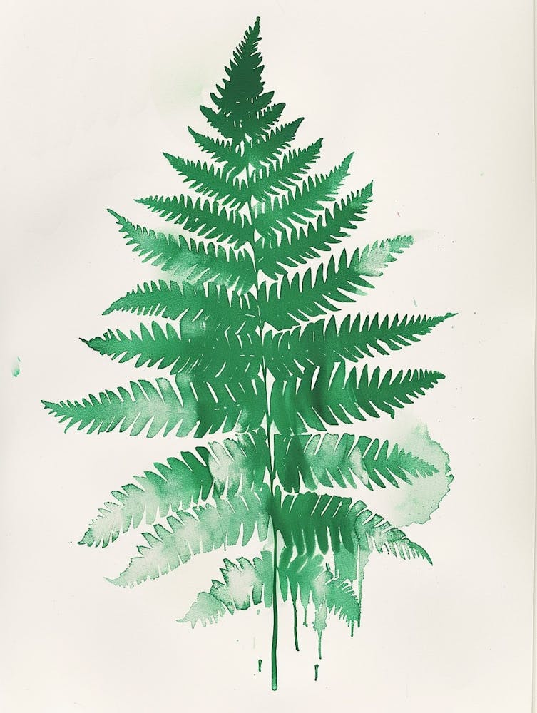 Green Ink Painting Of A Holly Fern 1