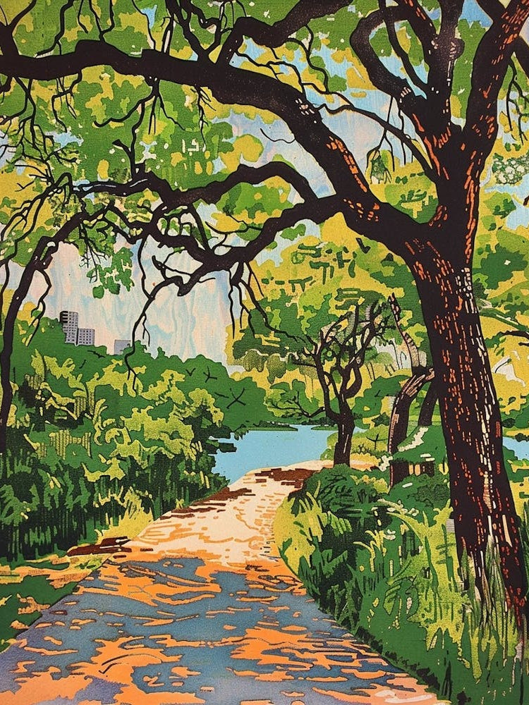 Zilker Metropolitan Park Austin Texas Colourful Blockprint 3