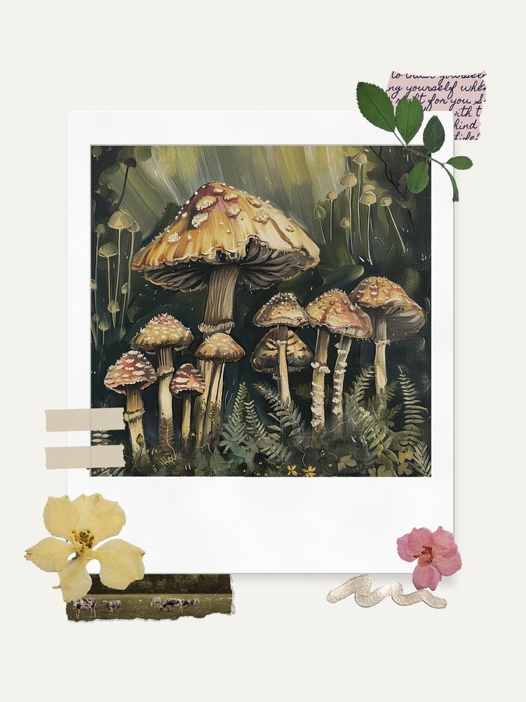 Scrapbook Mushrooms Fairycore Painting 1
