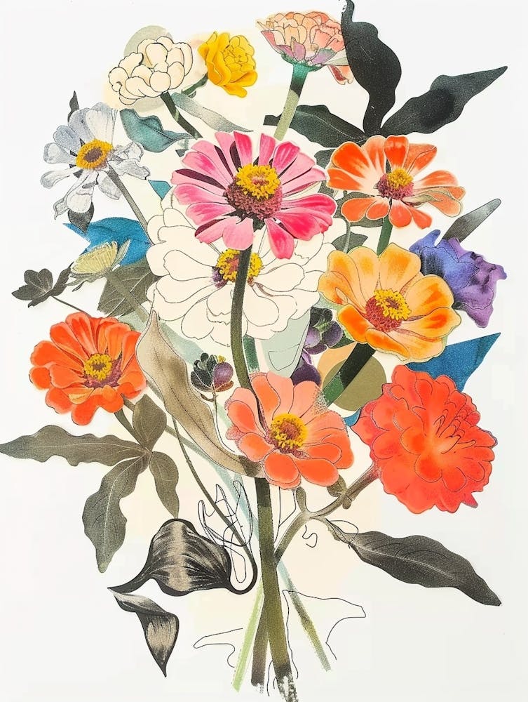 Zinnia 2 Collage Flower Bouquet