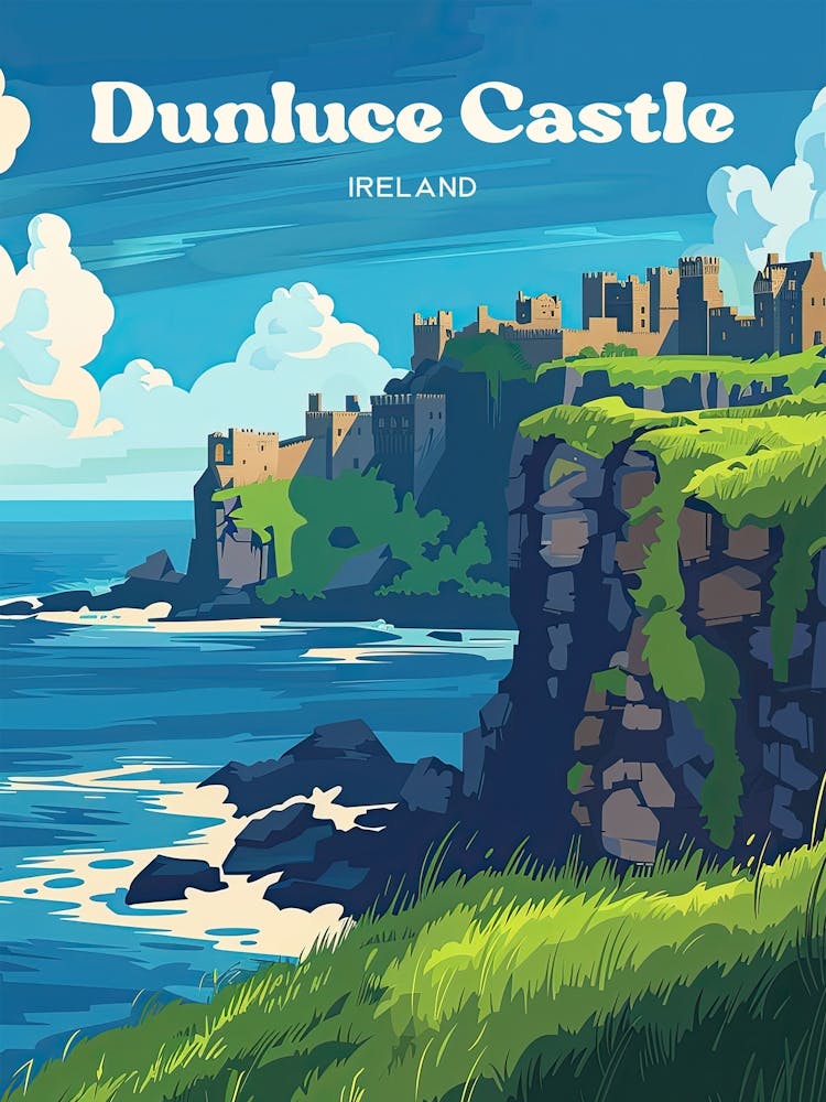 Dunluce Castle Ireland Digitale Klippen-Reiseillustration