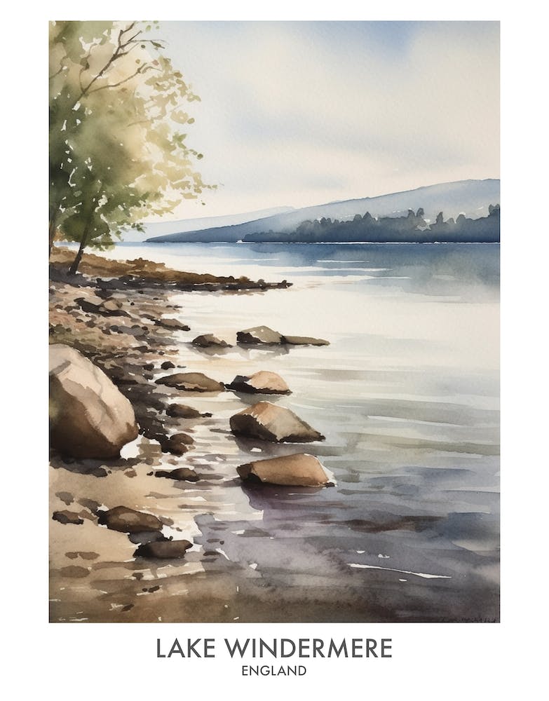 Lake Windermere 3 Watercolour Travel Poster