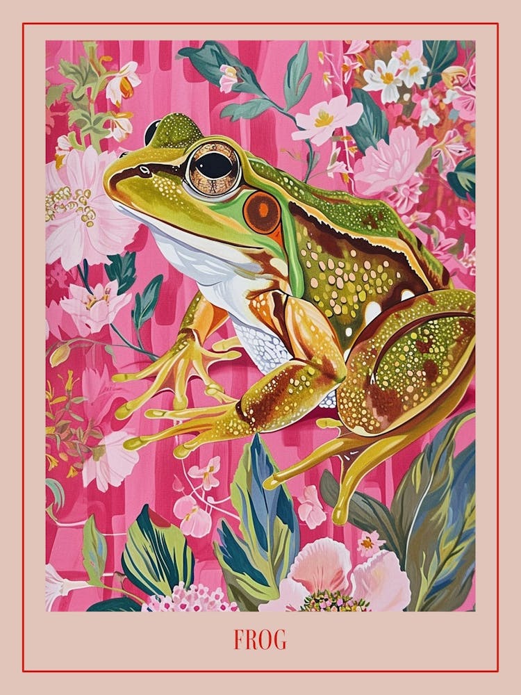 Floral Animal Painting Frog 4 Poster
