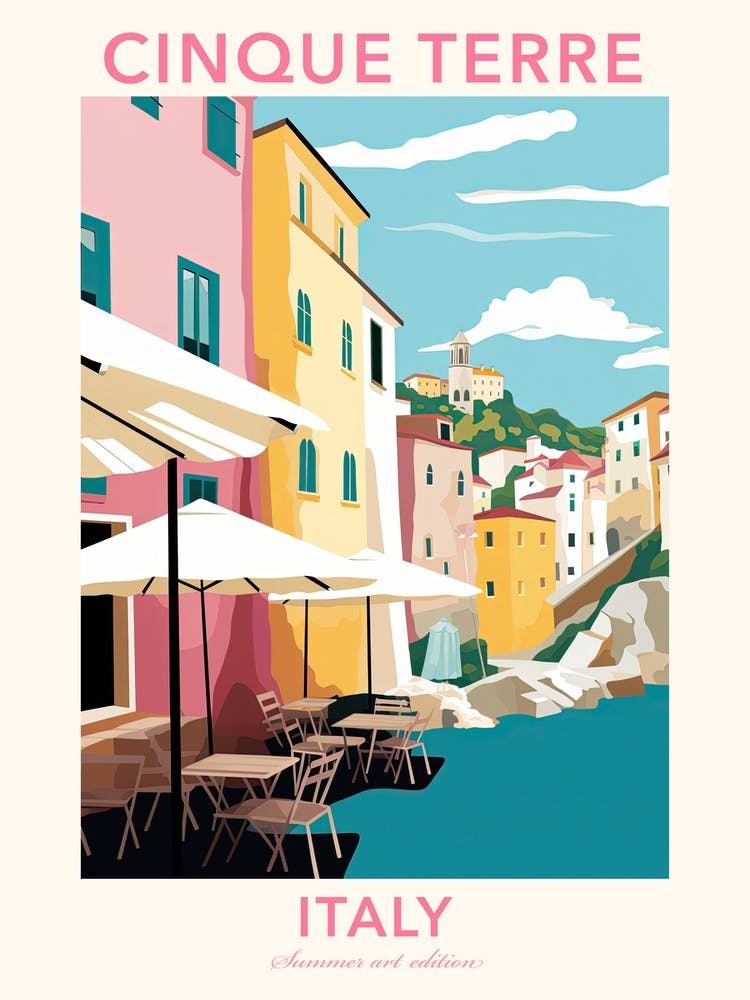 Cinque Terre, Italy, Flat Pastels Tones Illustration 3 Poster