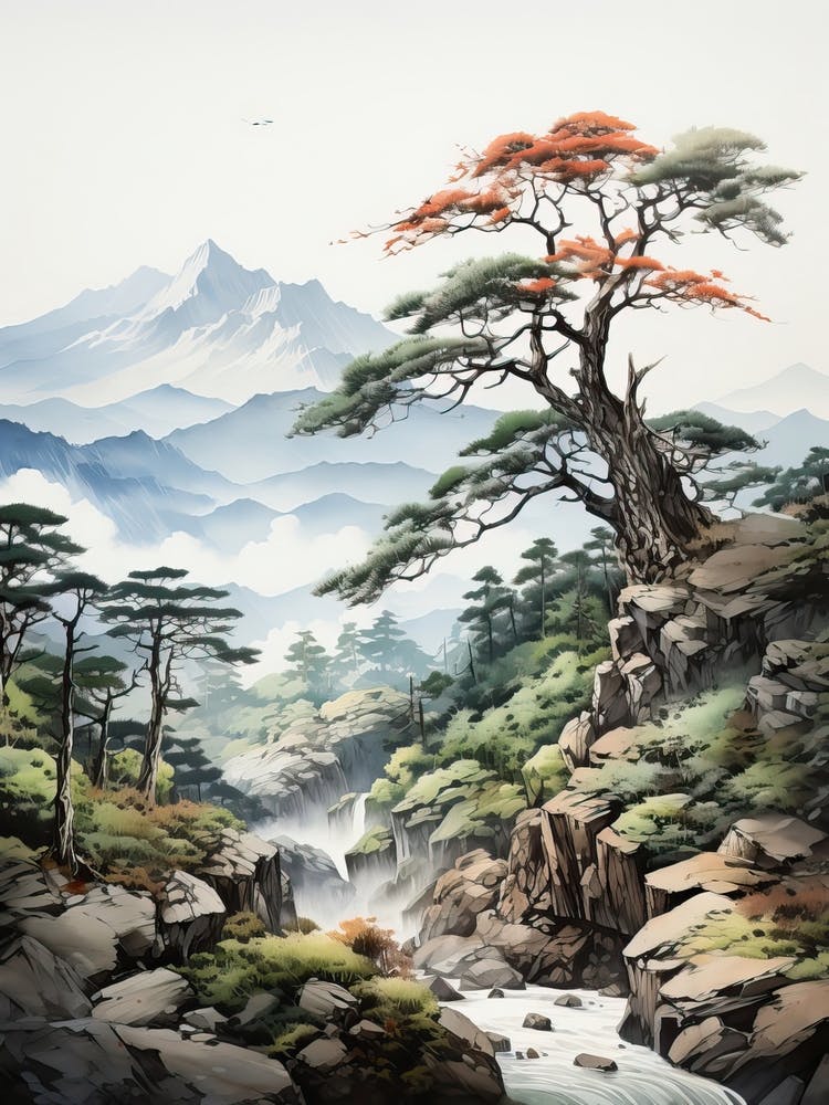 Chugoku Mountains In Multiple Prefectures, Japanese Brush Painting, Ukiyo E, Minimal 2