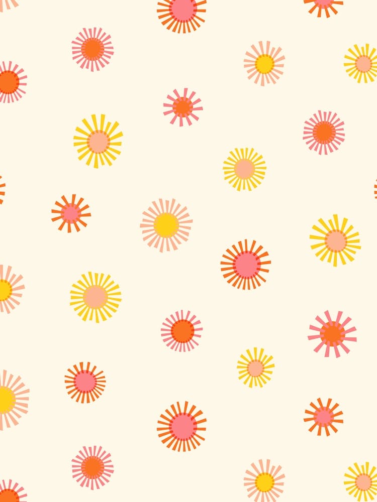 Colorful Abstract Sun Burst Polka Dots on Eggshell White