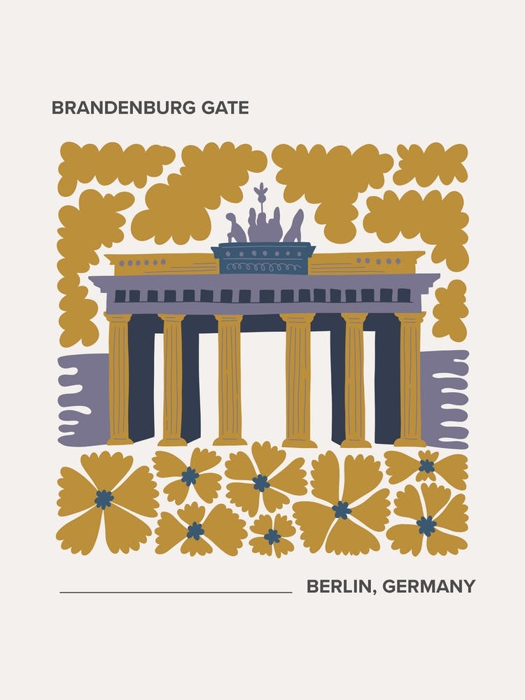 Brandenburg Gate   Berlin, Germany, Warm Colours Illustration Travel Poster 2
