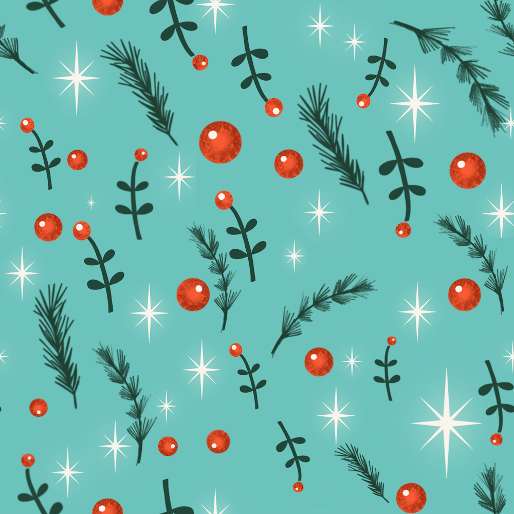 Happy Holidays Foliage Blue