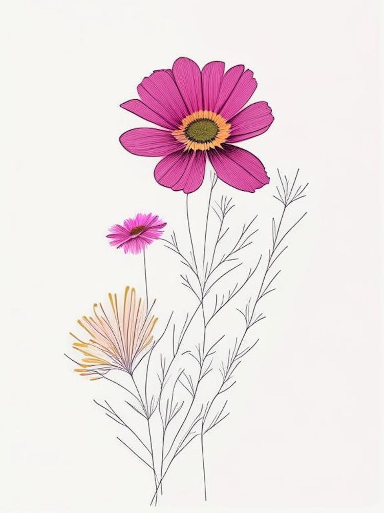 Cosmos Floral Minimal Line Drawing 3 Flower