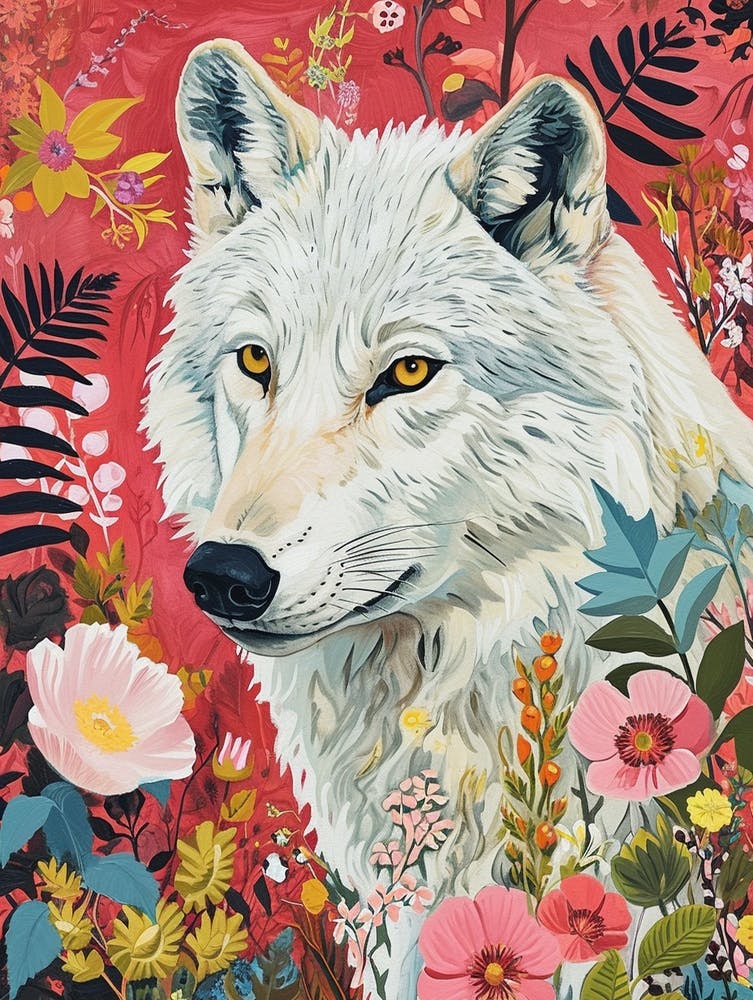 Floral Animal Painting Arctic Wolf 3