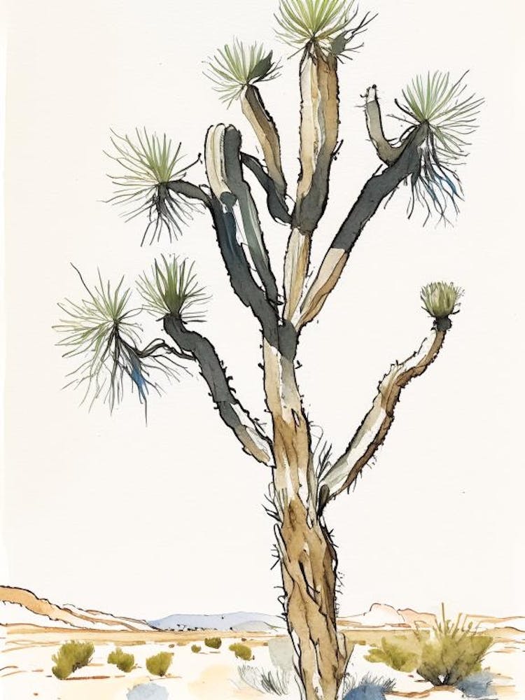 Joshua Tree In Desert Minimilist Watercolour  (4)