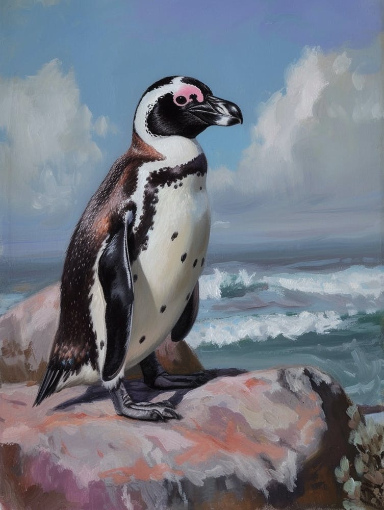 Manchot Africain Île Isabela Peinture à l'Huile 3