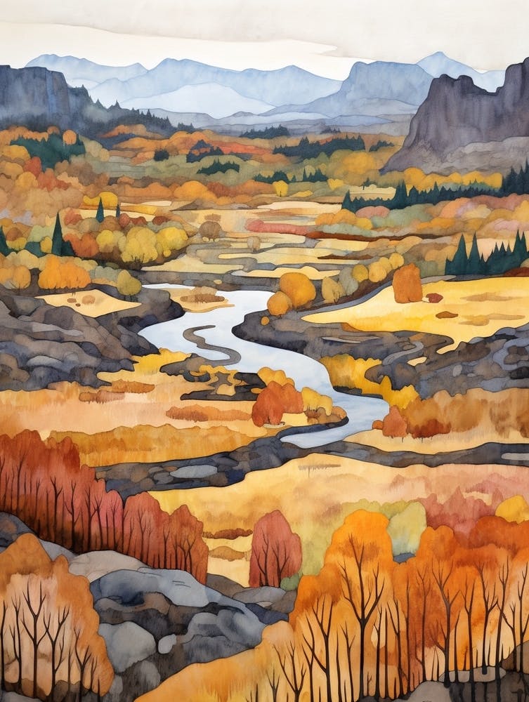 Autumn National Park Painting Thingvellir National Park Iceland 2