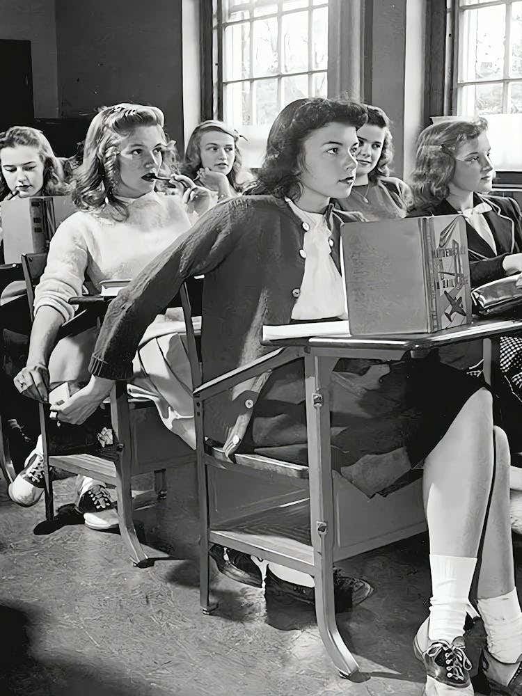 Passing Notes In Classroom Wall Art, Vintage High School 1940s, Funny Teen Print, Black And White Print, Retro Poster, Dorm Room Wall Decor