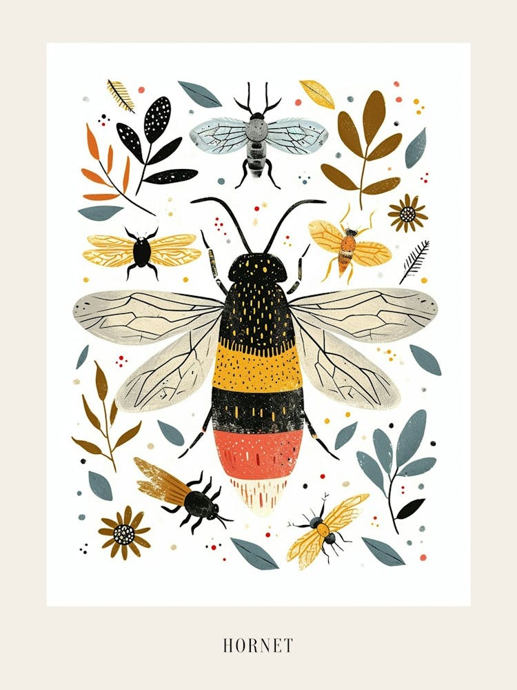 Farbenfrohe Insektenillustration Hornisse 13 Poster