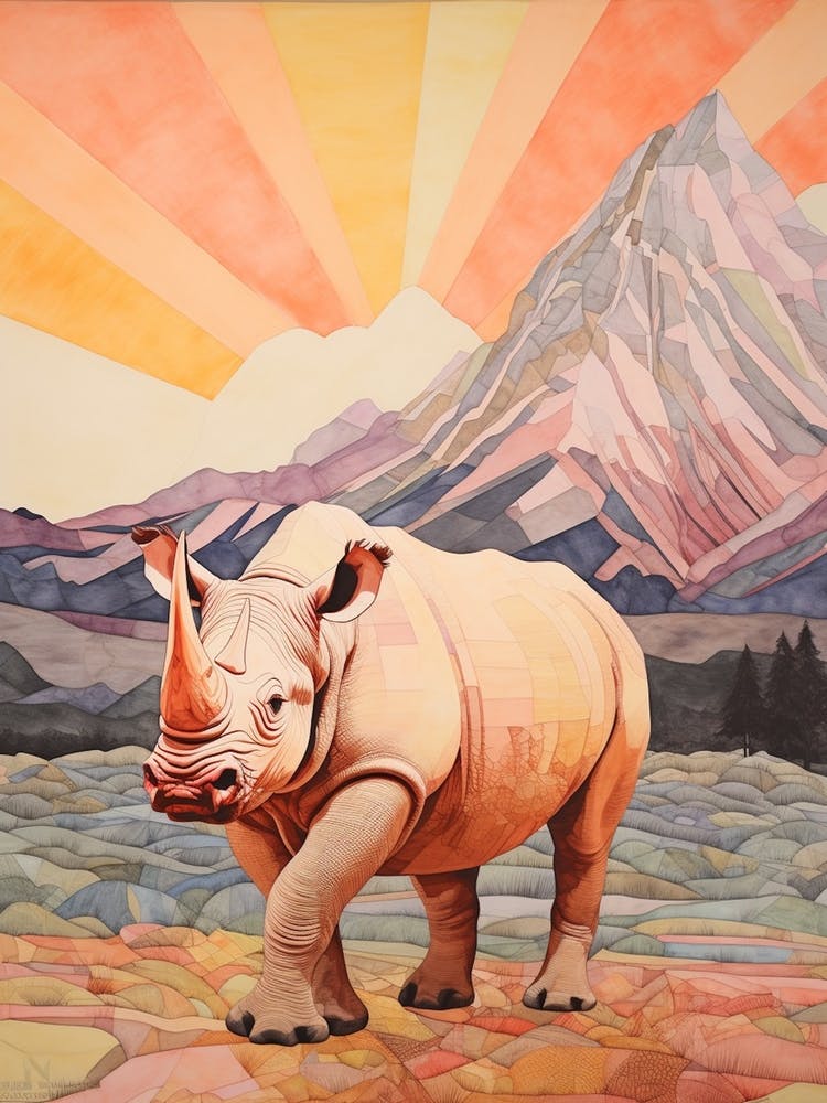 Patchwork Rhino In The Sunset 3