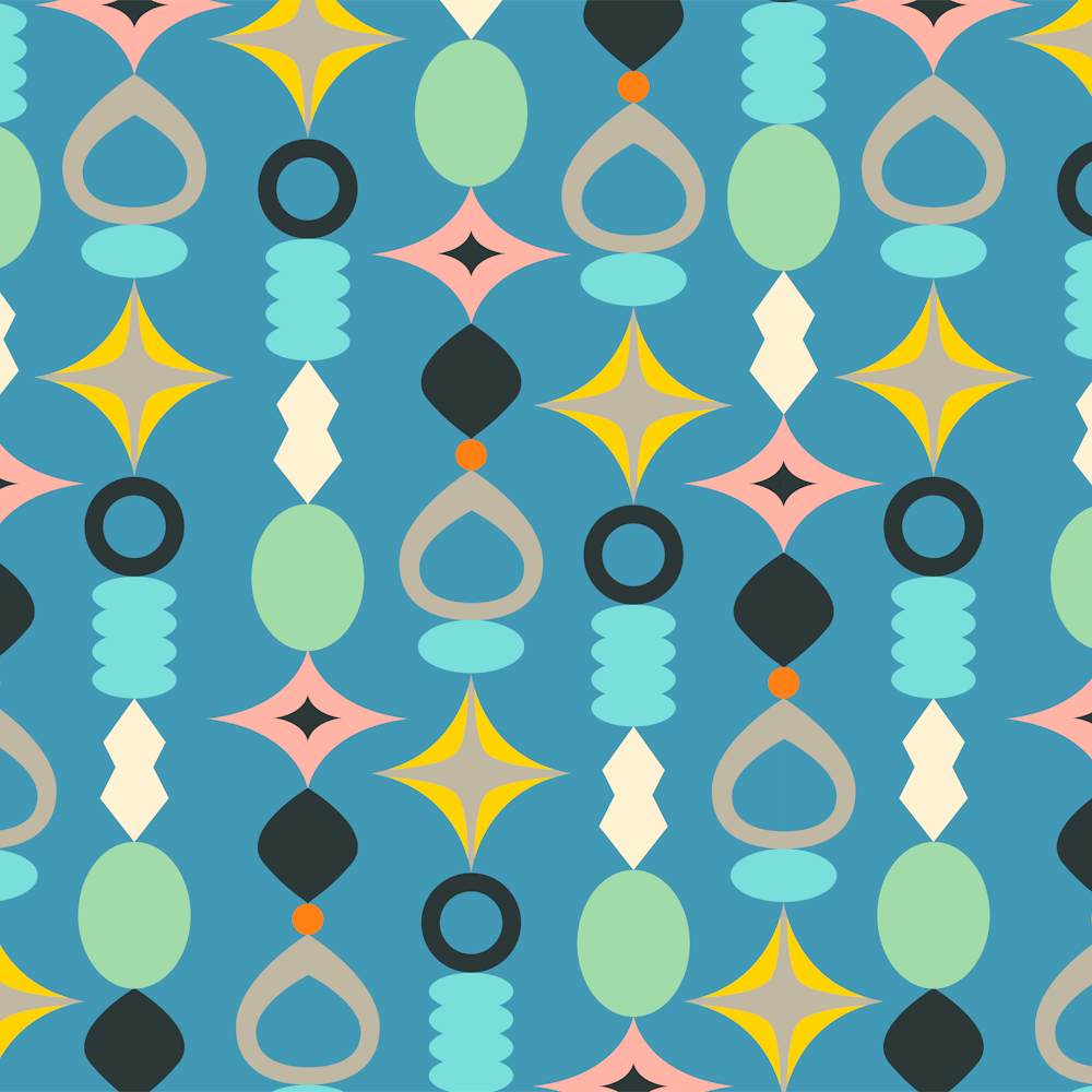 SUNCATCHERS Palm Springs Mid-Century Modern Style in Retro Multi-Colours on Blue