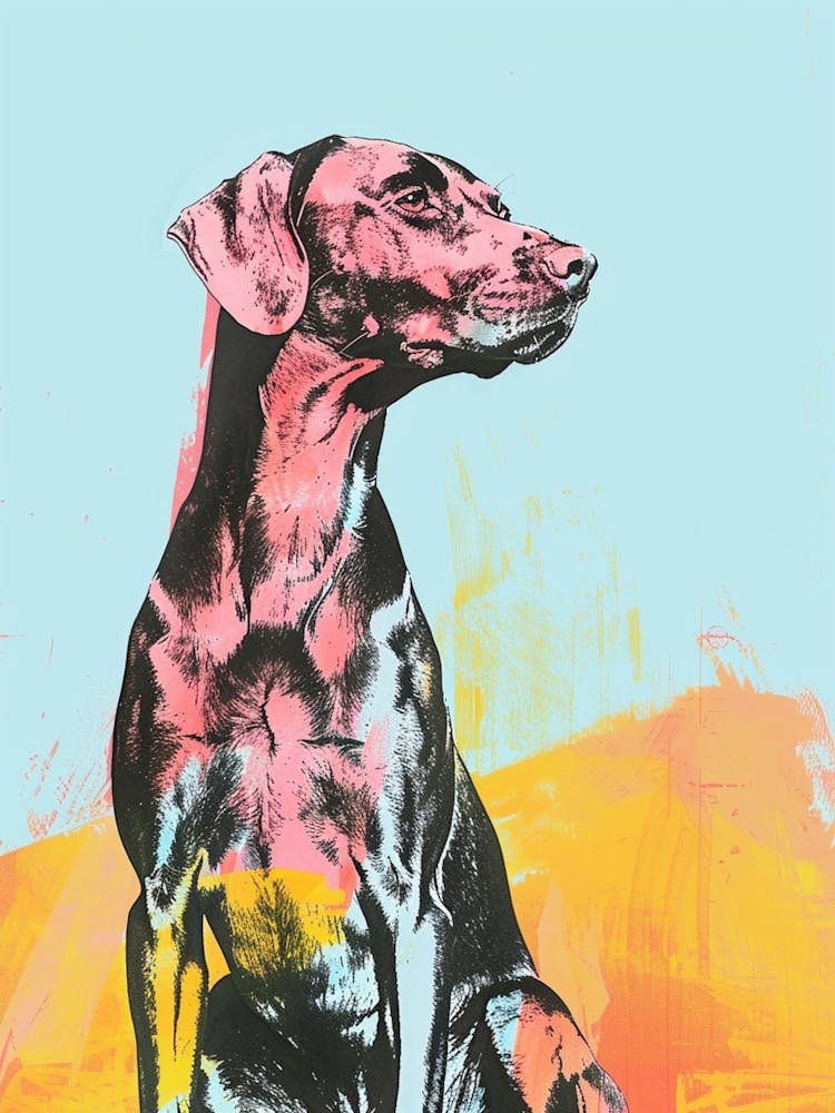Spaniel Doberman Dog Pastel Line Watercolour Illustration  2