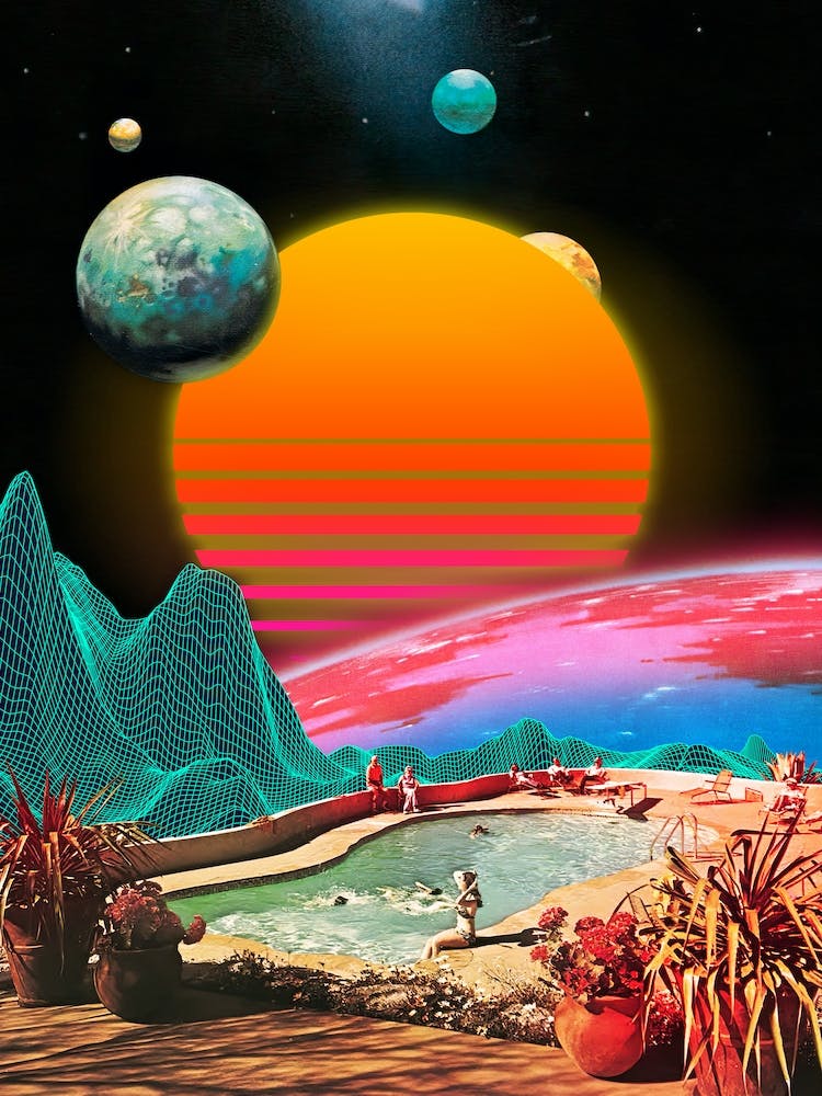 Synthwave space vintage retro collage
