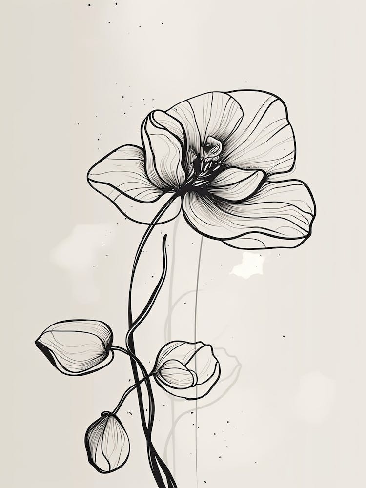 Line Art Orchids Flowers Illustration Neutral 4