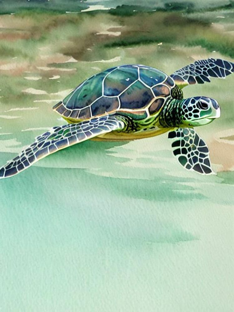 Green Sea Turtle Storybook Watercolour