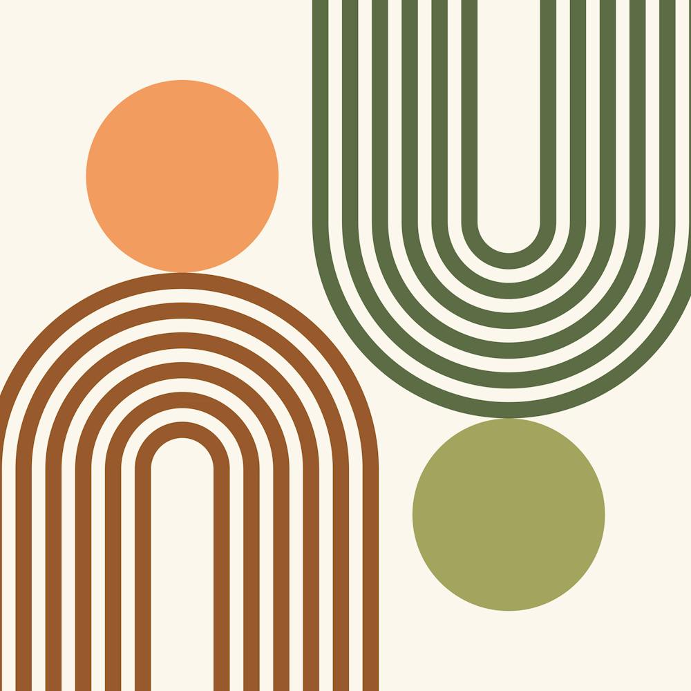 Mid Century Modern Geometric 463 In Sage Green Terracotta Rainbow And Sun Abstraction 02