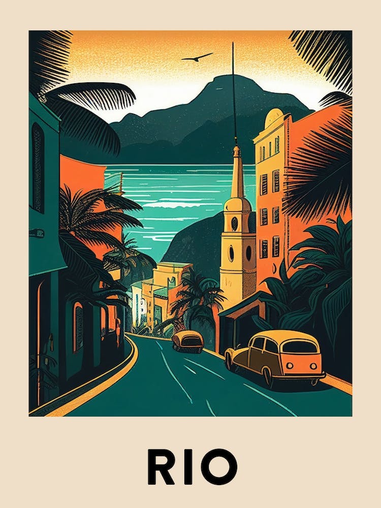 Rio 4 - Affiche de voyage vintage