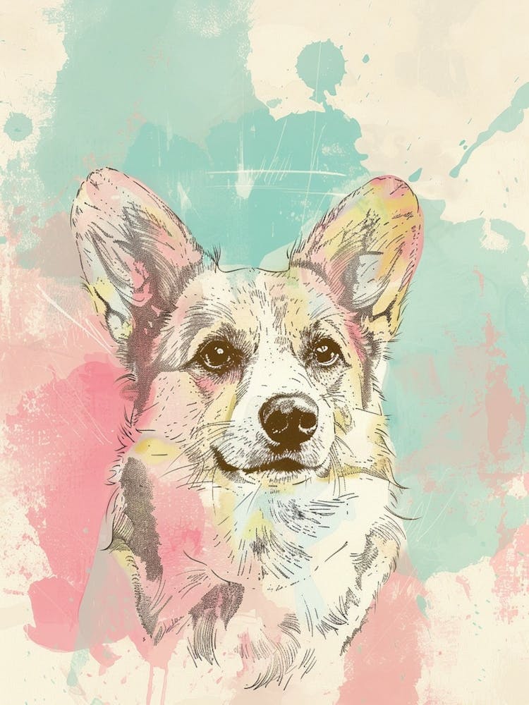 Corgi Dog Pastel Line Watercolour Illustration 5