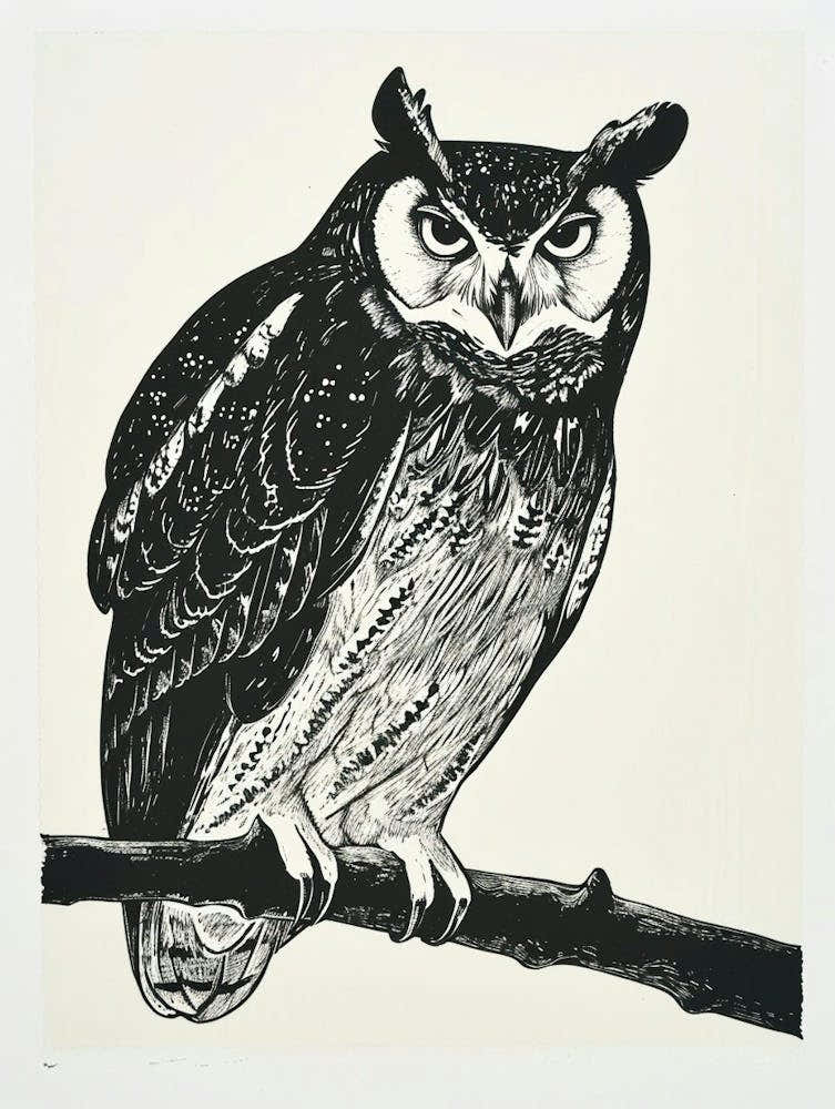 Philipine Eagle Owl Linocut Blockprint 1