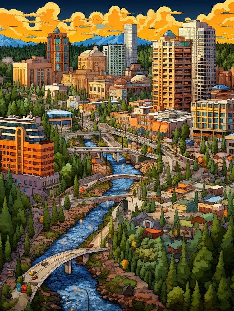 Spokane Washington Pixel Art 8
