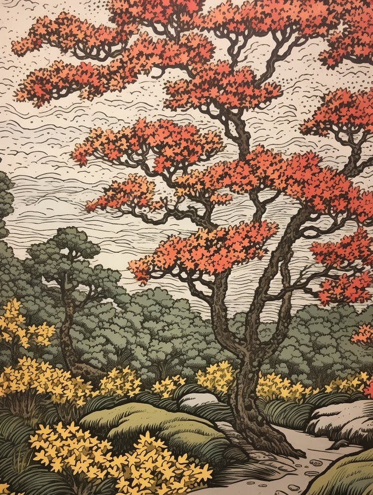 Sour Cherry 2 Vintage Autumn Tree Print