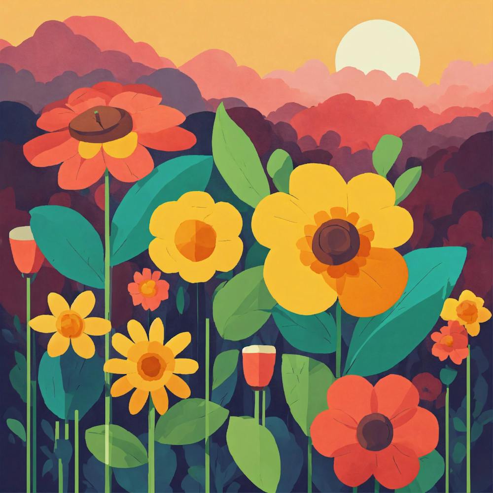 Flowers At Sunset